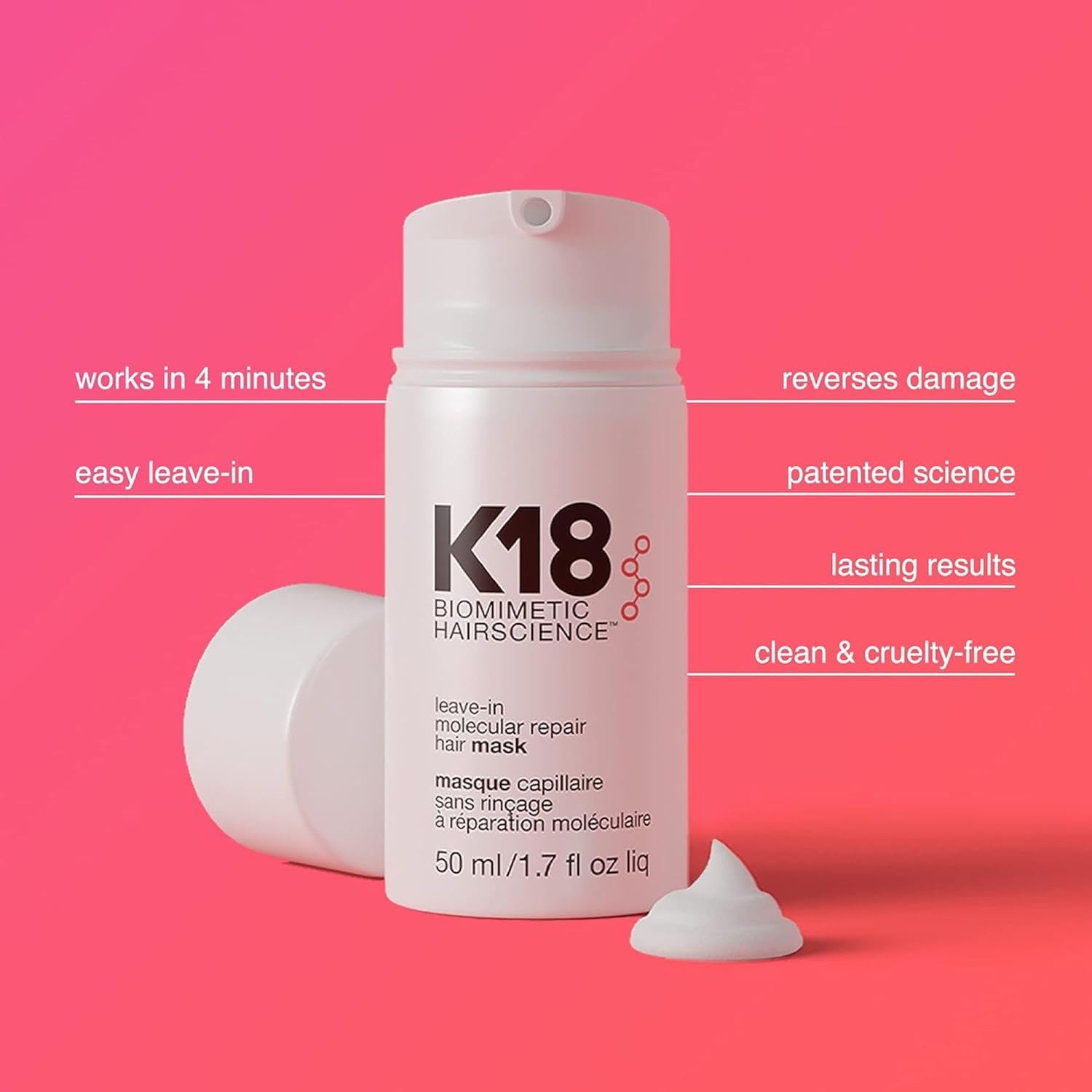 K18 Leave-In Repair Hair Mask Treatment to Repair Dry or Damaged Hair